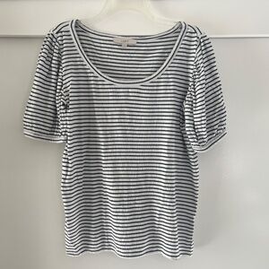 Ann Taylor LOFT Navy Blue/White Stripe Short Puff Sleeve Tee Top XS/S